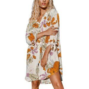 🆕Women's Multi-Color Floral Rayon Buttoned Shirt Dress Long Sleeve